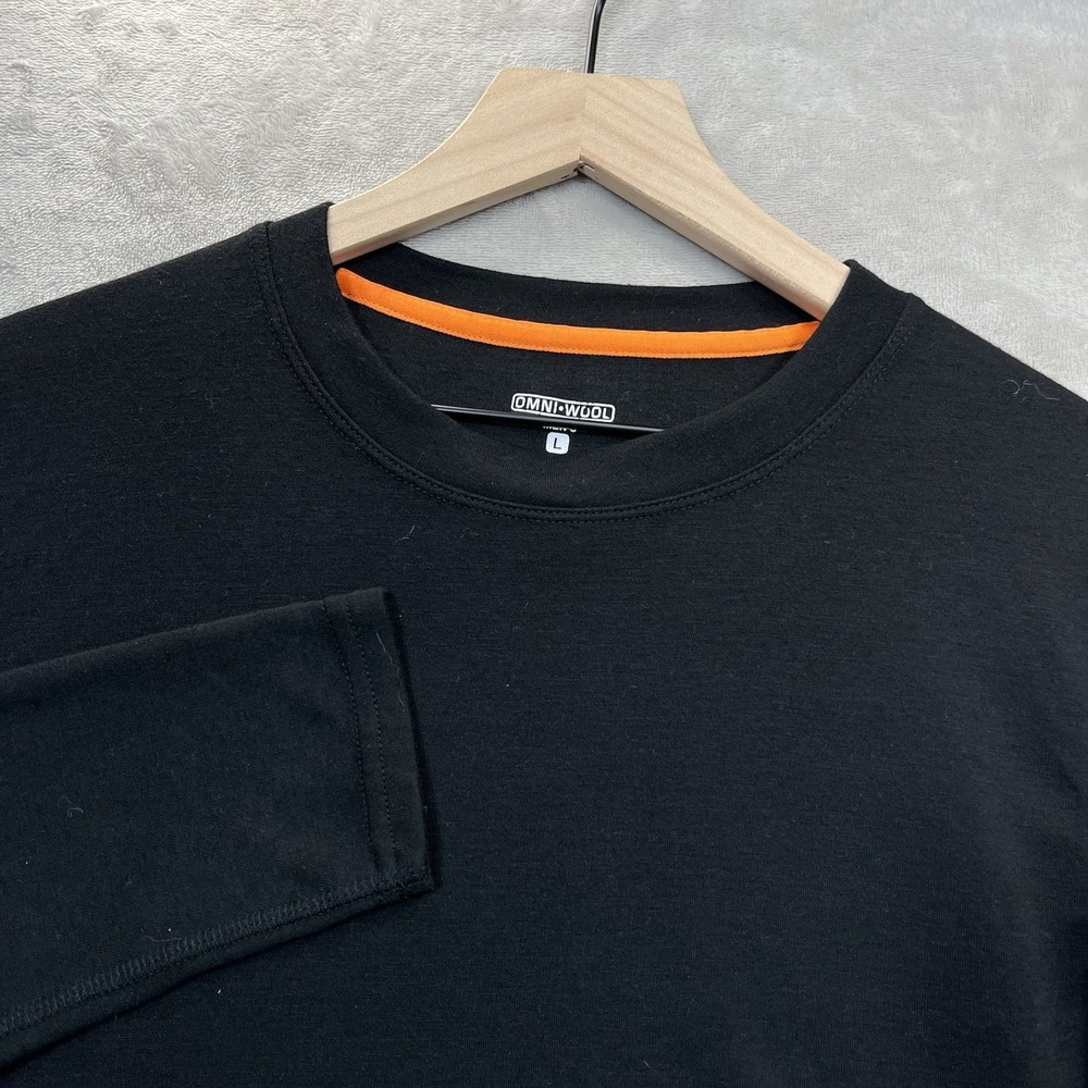 Omni Wool Shirt Men's Size Large Black Pullover Crew Neck Wool Blend Long Sleeve